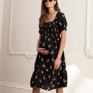 Seraphine Chic Black Floral Maternity & Nursing Dress size 6